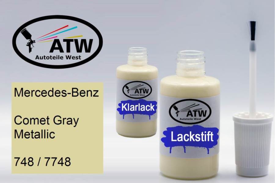 Mercedes-Benz, Comet Gray Metallic, 748 / 7748: 20ml Lackstift + 20ml Klarlack - Set, von ATW Autoteile West.